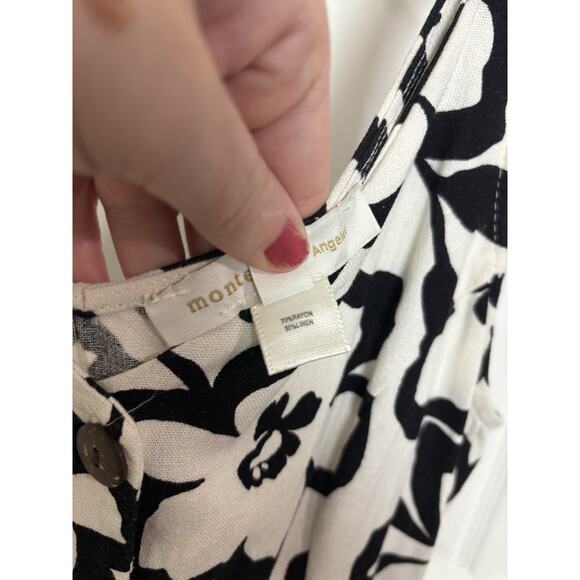 Linen Blend Floral Sleeveless Button Midi Dress Size Medium Beachy Coastal Boho - Picture 7 of 7